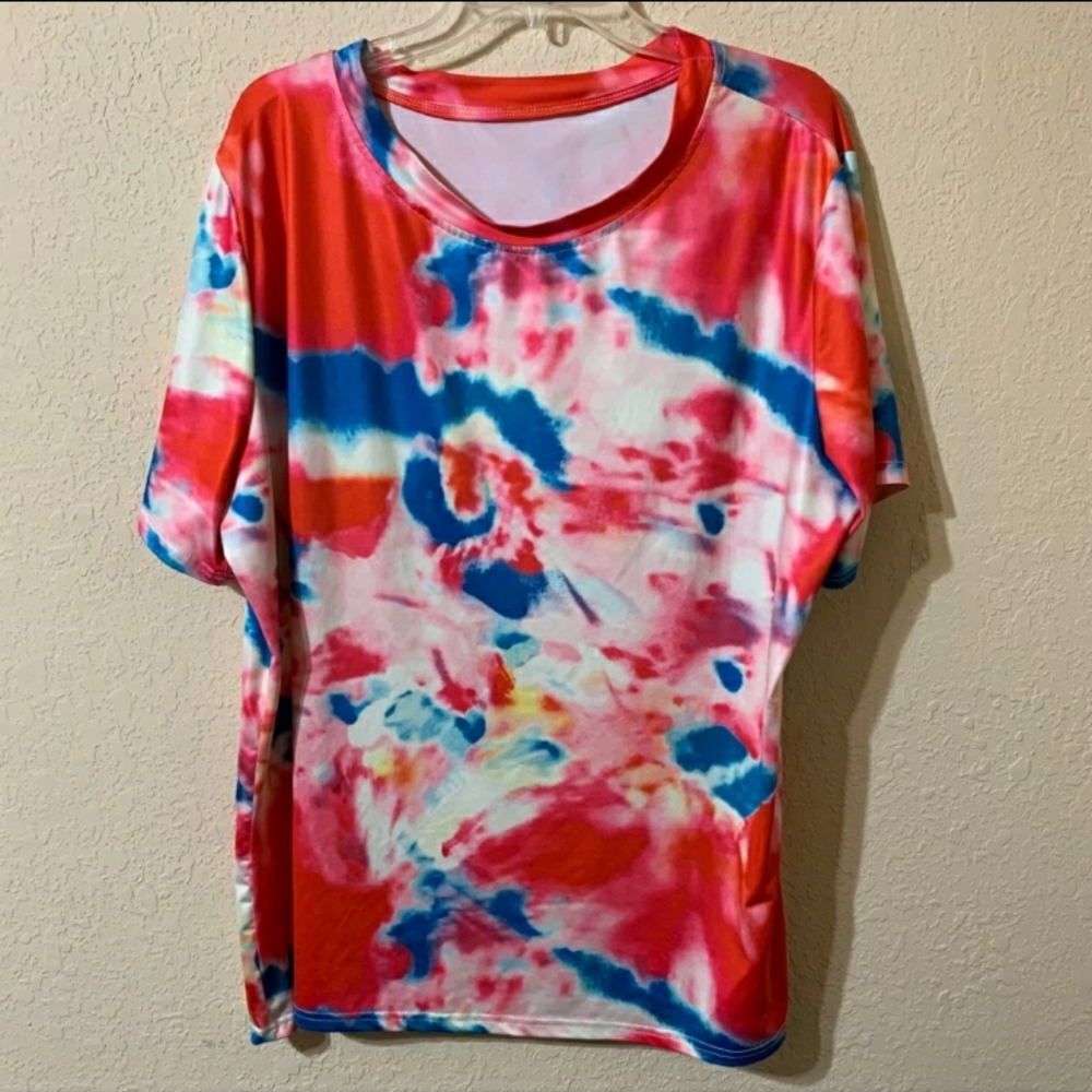 Shein Pink & Blue Tie Dye Short Sleeve Tee Size 2X